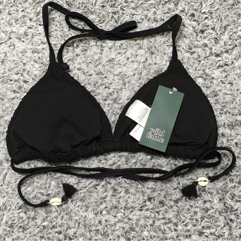 Wild Fable Size S (4-6) Black Removable Pads Triangle Front Tie Bikini Top